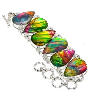 Ammolite Gemstone Handmade 925 Sterling Silver Jewelry Bracelet For Wedding Gift - Picture 1 of 6