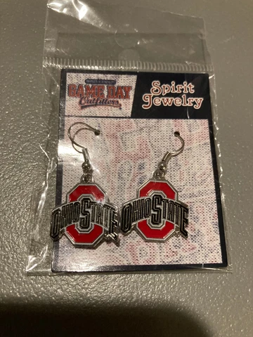 Ohio State Buckeyes OSU Football Logo NCAA Silver Charm Dangle Earrings Cover