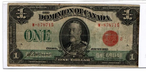1923 $1 RED SEAL DOMINION OF CANADA *MISS CUT MARGIN* W-878715 DC-25g Cover
