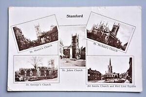 R&L Postcard: Stamford Multiview, Church Views, St Martin's/Michael's/George's