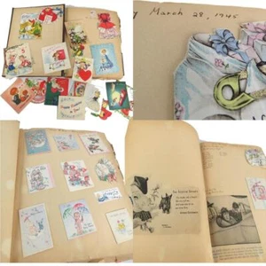 Tarjetas de felicitación antiguas en un libro de recortes: Pascua cumpleaños San Valentín Navidad 1945 - Imagen 1 de 11
