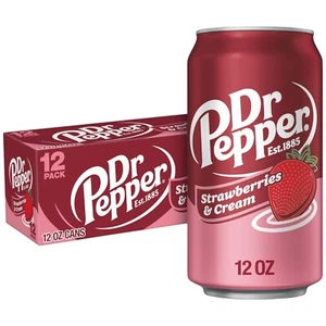 Dr Pepper Strawberries & Cream Soda Soft Drinks 12 fl oz 12 Pack Can Limited New - Picture 1 of 5
