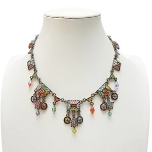 Vintage Kirks Folly Multicolor Colorful Rhinestone Dangle Star Floral Necklace - Picture 1 of 9