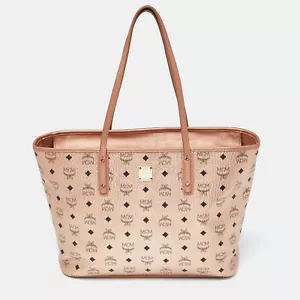 MCM Metallic Rose Gold Visetos Coated Canvas and Leather Shopper Tote - Picture 1 of 10