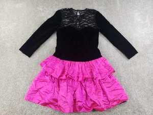 Louis Feraud Vintage Cocktail Dress12 Black Pink Tired Cotton Silk Wool Lined - Picture 1 of 17