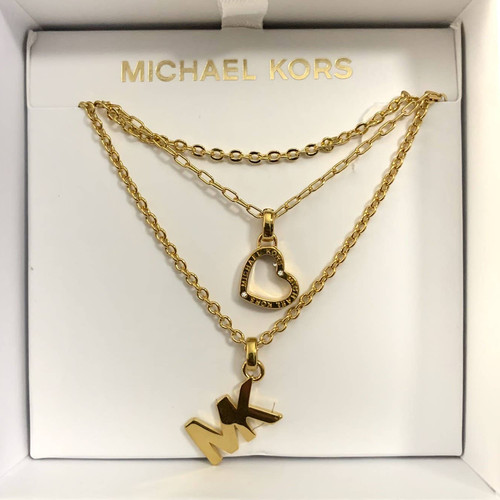 Nuovo con scatola Collana triplo strato tono oro Michael Kors