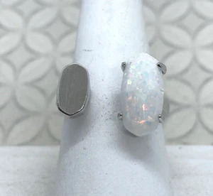 Kendra Scott Pryde Ring Silver tone White Kyocera Opal adjustable 7 - 8 custom - Picture 1 of 13
