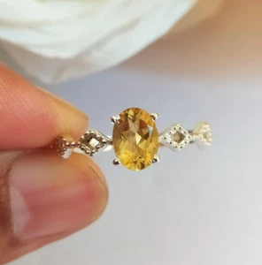 Natural Golden Citrine Oval Cut Engagement Ring 925 Sterling Silver Jewelry Gift - Picture 1 of 9