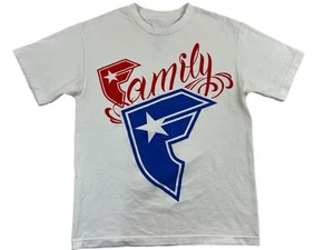 VINTAGE Famous Shirt Mens M Red White Graphic Script Letter Graphic Print Y2K - Picture 1 of 6