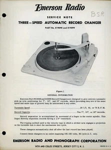 Emerson Three Speed Automatic Record Changer No. 819098/99 Servicebrief SFF111 - Bild 1 von 1