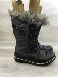 Sorel Tofino Women's Boot Black Leather 7.5 Lace Up Fur Snow Winter Trail Shoes - Picture 1 of 11