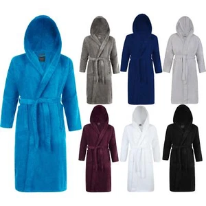 Cotton Hooded Bathrobe Thick Towelling Mens & Ladies Bath Robe Dressing Gown  - Picture 1 of 31