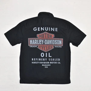 Harley Davidson Men's Button Down Shirt Oil Refinery Cotton Black Size M JAKE - Picture 1 of 8