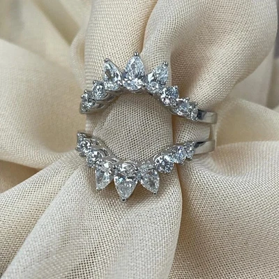 Anillo de alianza de boda potenciador envolvente de diamantes creado en laboratorio de 2 quilates enchapado en oro blanco de 14 k Foto 1 de 4