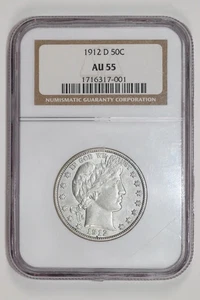 1912-D BARBER HALF DOLLAR NGC AU55 - Picture 1 of 2