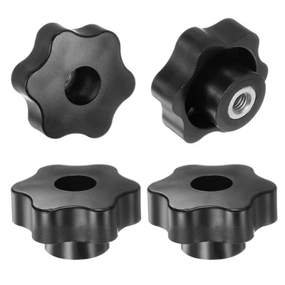 4pcs Star Knobs M8 Thread 48mm Head Through Hole Clamping Handles Black - Image 1 of 4