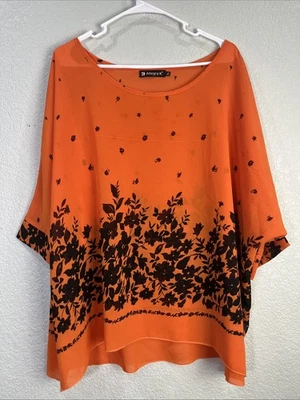 Allegra K Top Womens XL Orange Floral Sheer Blouse Tunic Flowy Fairy Whimsigoth - Image 1 of 4