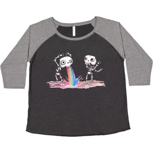 Inktastic Skeleton Pukes Rainbow Women's Plus Size T-Shirt Horror Shirt Goth Emi - Picture 1 of 2