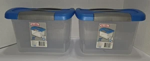 Lot of 2 Sterilite Show Offs Storage Grey Blue DVDs CDs Handle Snap Lid USA - Picture 1 of 17