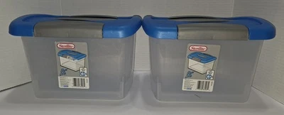 Lot of 2 Sterilite Show Offs Storage Grey Blue DVDs CDs Handle Snap Lid USA - Image 1 of 4