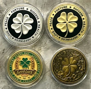 Set of 4 Irish Shamrock Lucky #7 Golf Ball Marker and Pocket Coins - Picture 1 of 3