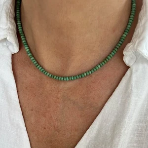 Halskette 4 mm grün Arizona Türkis, Southwestern Style, Navajo, Zuni, Hopi - Bild 1 von 6