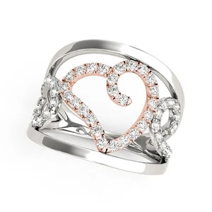Heart Motif Filigree Style Diamond Ring in 14k White And Rose Gold (1/4 cttw) - Picture 1 of 4