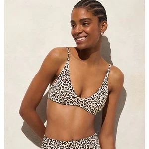 NUEVO CON ETIQUETAS J. Top de bikini Crew pequeño Lana clásico esculpido leopardo natural - Imagen 1 de 6