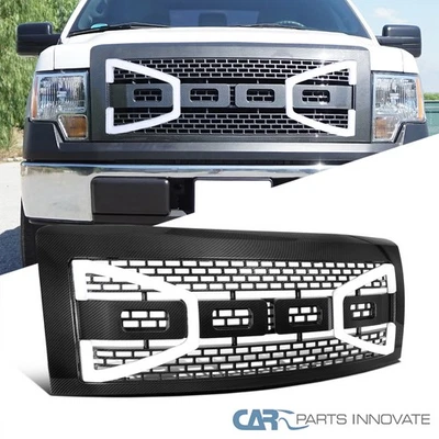 [Hood Grille w/ LED DRL] Fits 09-14 Ford F150 F-150 (Carbon Fiber Look) - Image 1 of 4