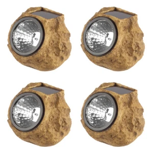 Set of 4 LED Solar Pathway Lights Shaped like Granite Rocks - Picture 1 of 4