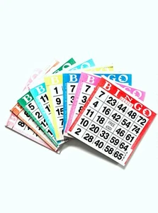 1 on Single Face Bingo Paper Game Cards- Pack of 100-Random All One Color Border - Picture 1 of 1