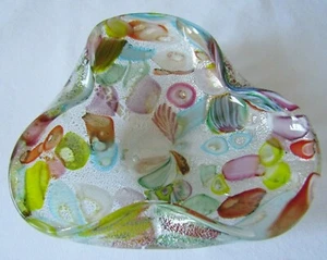 Tazón de vidrio artístico de frutas Murano manchas de plata veneciana Tutti bandeja de ceniceros - Imagen 1 de 5