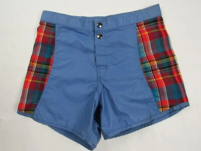 Vtg 70s 80s Catchit Plaid Side Board Surf Swim Shorts XS 26.5" Waist USA Made - Image 1 of 4
