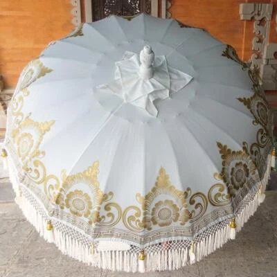 Boho Chic Bali Parasol – Handcrafted Pure White Umbrella - Image 1 of 4