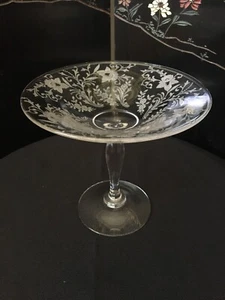 Daffodil Etched Glass Compote/ Candy Glass Dish - Picture 1 of 7