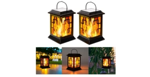 Hanging Lanterns Solar Powered Lights Outdoor Flickering Light Waterproof 2 Pack - Picture 1 of 8