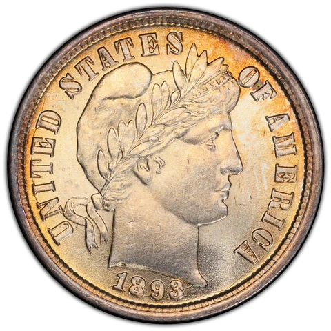 1893-P 10C MS64 PCGS CAC Barber Dime Philadelphia Registry Gold Shield True View Cover