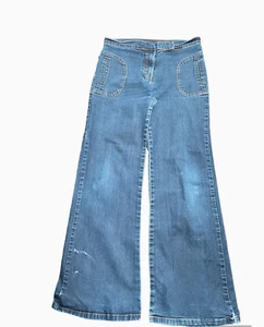 Miss evie Jeans Girls 14 Years Stretch Distressed Wide Leg Blue - Picture 1 of 11