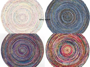 Carpet in Round Cotton Multi Braided Style Rustic Look Rug for Living Room - Picture 1 of 25