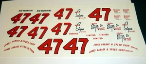 PPP #47 BOB BROWNING COUPE/LIMOUSINE JONES GARAGE, SIGN CO 1/25 Nascar Aufkleber - Bild 1 von 2
