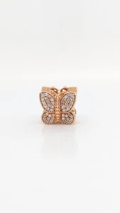 Authentic Pandora Rose Gold Plated Pave Butterfly Bead Charm ALE - Picture 1 of 2
