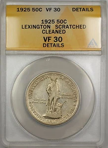 1925 Lexington Commem Silver 50c Coin ANACS VF-30 Details Scratched-Clnd PRX - Picture 1 of 2