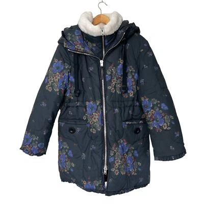 Chaqueta Coach Talla 4 Eiderdown Estampado Floral Puffer Con Capucha Borde de Piel de Oveja Foto 1 de 4