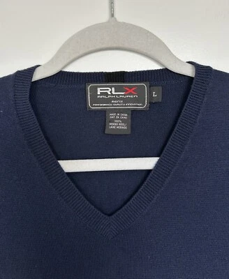 RLX Ralph Lauren Mens Sweater Vest 100% Merino Wool Sz L Navy Blue V Neck Preppy - Image 1 of 4