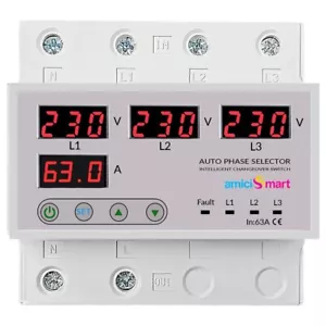 amiciSmart Intelligent 3 Phase to 1 PHASE Selector/Changeover Switch, 230VAC - Picture 1 of 8