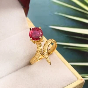 Flawless Mozambique Red Ruby Ring Round Gemstone Ring Ruby Jewelry Wedding Ring - Picture 1 of 4