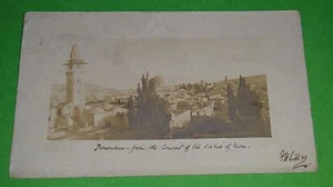 RARE ANTIQUE 1900 REAL PHOTO JERUSALEM LANDSCAPE OMAR MOSQUE POSTCARD SIGNED - Picture 1 of 12
