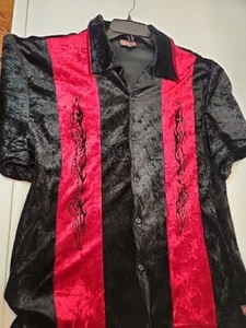 VTG 90's Epidemic Black & Red Tribal Velvet Button Down Shirt Sz XL - Picture 1 of 13