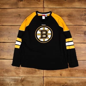 Vintage Reebok NHL T Shirt XL Long Sleeve Boston Bruins Black Tee - Picture 1 of 7