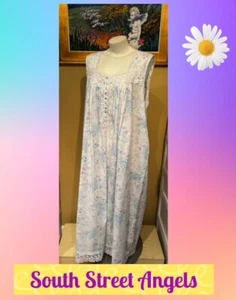 EILEEN WEST PURPLE & BLUE FLORAL COTTON LAWN SLEEVELESS LONG NIGHTGOWN ~ SIZE 2X - Picture 1 of 9